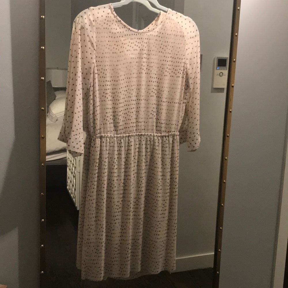 Club Monaco polka dot pleated silk 3/4 sslv dress